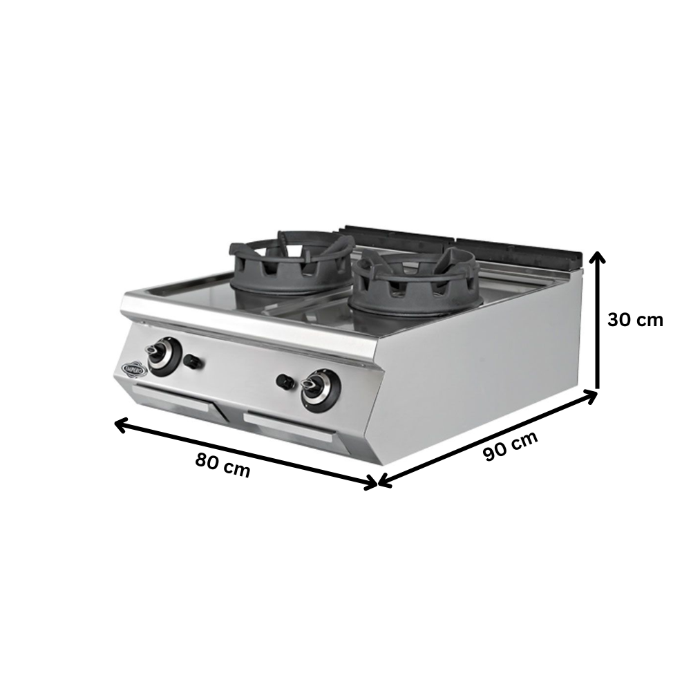 Masina de gatit pe gaz, inox, cu 2 arzatoare tip wok PLUS, 80*90*30 cm - 1