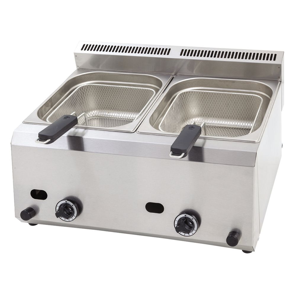 Friteuza dubla profesionala pe gaz cu robineti de scurgere, 2 cuve 8+8 lt, 66*54*37 cm - 1