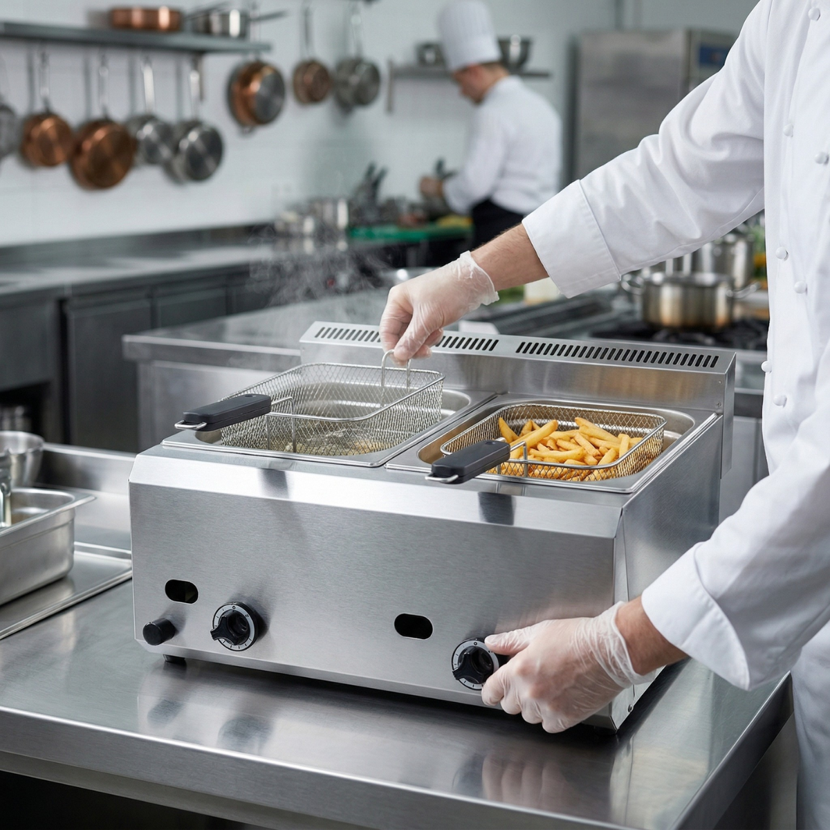 Friteuza dubla profesionala pe gaz cu robineti de scurgere, 2 cuve 8+8 lt, 66*54*37 cm - 3