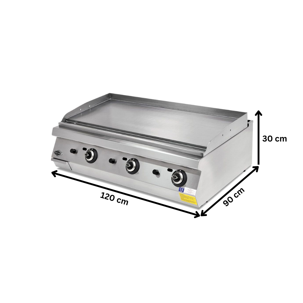Grill pe gaz profesional, inox, cu suprafata neteda cromata PLUS, 120*90*30 cm - 1