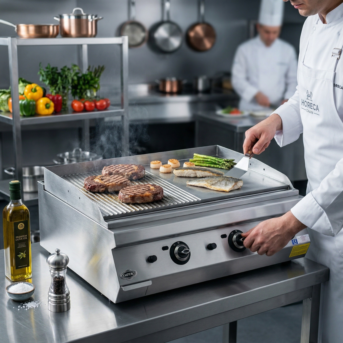 Grill pe gaz profesional, inox, cu suprafata neteda cromata PLUS, 120*90*30 cm - 2
