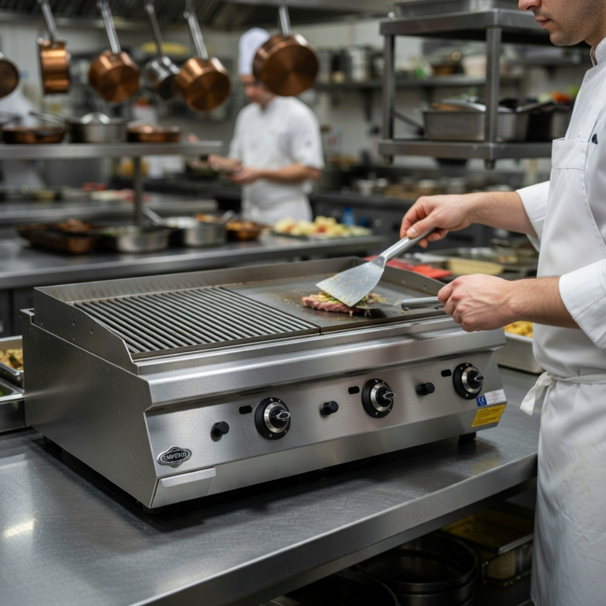 Grill pe gaz profesiona, inox, cu suprafata neteda si striata cromata PLUS, 120*90*30 cm - 2
