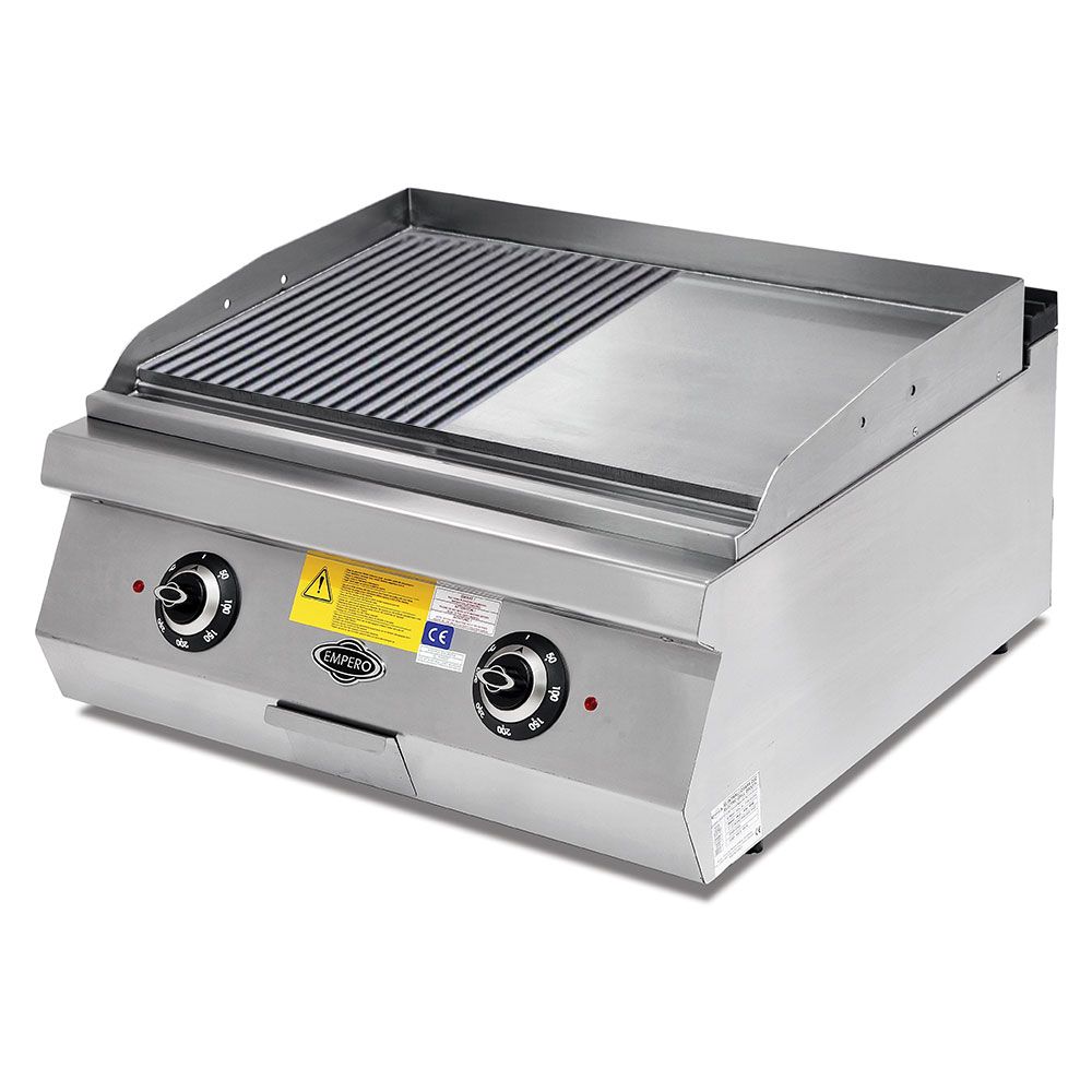 Grill electric profesional, inox, cu suprafata neteda si striata cromat PLUS, 80*90*30 cm - 0
