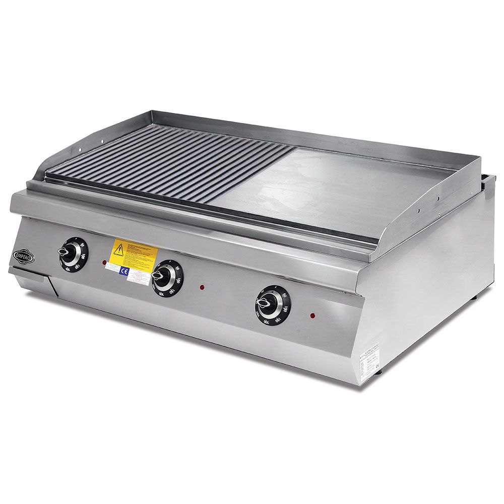 Grill electric profesional, inox, cu suprafata neteda si striata cromata PLUS, 120*90*30 cm - 0