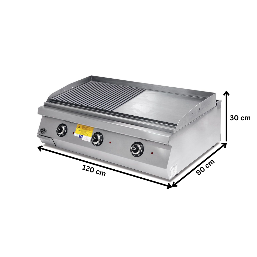 Grill electric profesional, inox, cu suprafata neteda si striata cromata PLUS, 120*90*30 cm - 1
