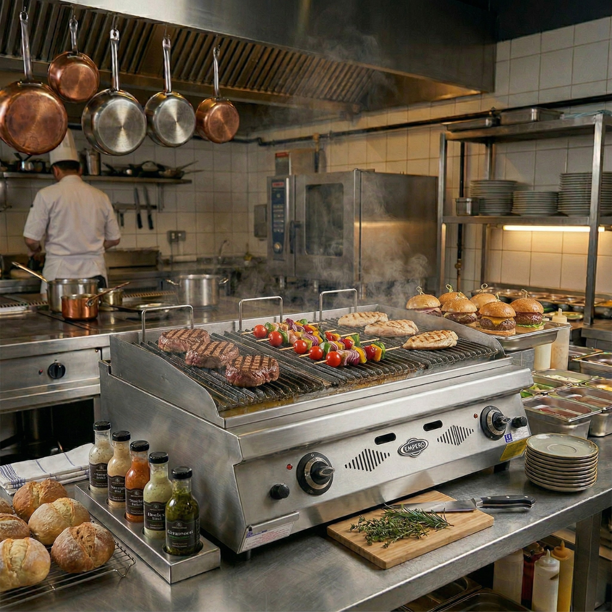 Grill pe gaz profesional, inox, cu steamer PLUS, 80*90*30 cm - 2
