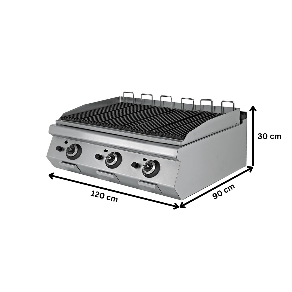 Grill pe gaz profesional, inox, cu roca vulcanica PLUS, 120*90*30 cm - 1