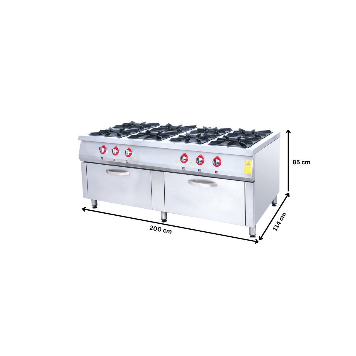 Masina de gatit pe gaz, inox, centrala cu 8 arzatoare si 2 cuptoare, 200*114*85 cm - 2