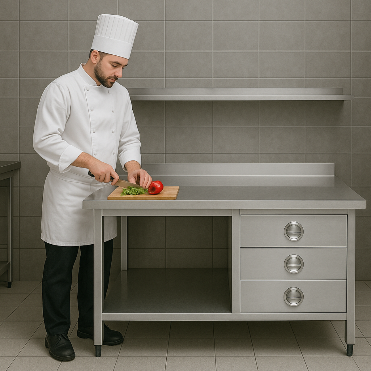 Masa de lucru inox cu 3 sertare si polita inferioara 200*70*85 - 5