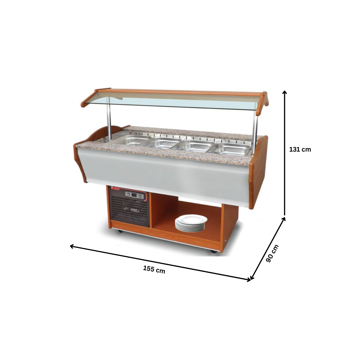 Salad bar, inox, 4*1/1 GN, racire ventilata, 155*90*85/131 cm - 3