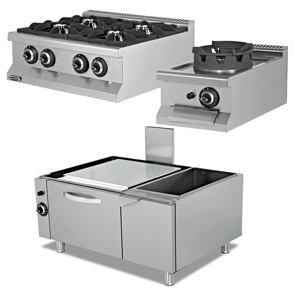 Masina de gatit pe gaz cu 4 arzatoare, wok, cuptor si dulap - 0