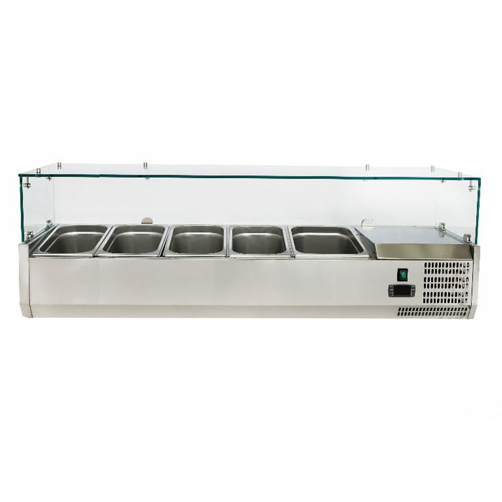 Vitrina ingrediente, inox, 4 cuve GN1/3 + 1 cuva GN1/2, 140*39.5*43.5 cm - 0