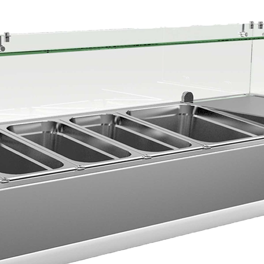 Vitrina ingrediente, inox, 4 cuve GN1/3 + 1 cuva GN1/2, 140*39.5*43.5 cm - 1