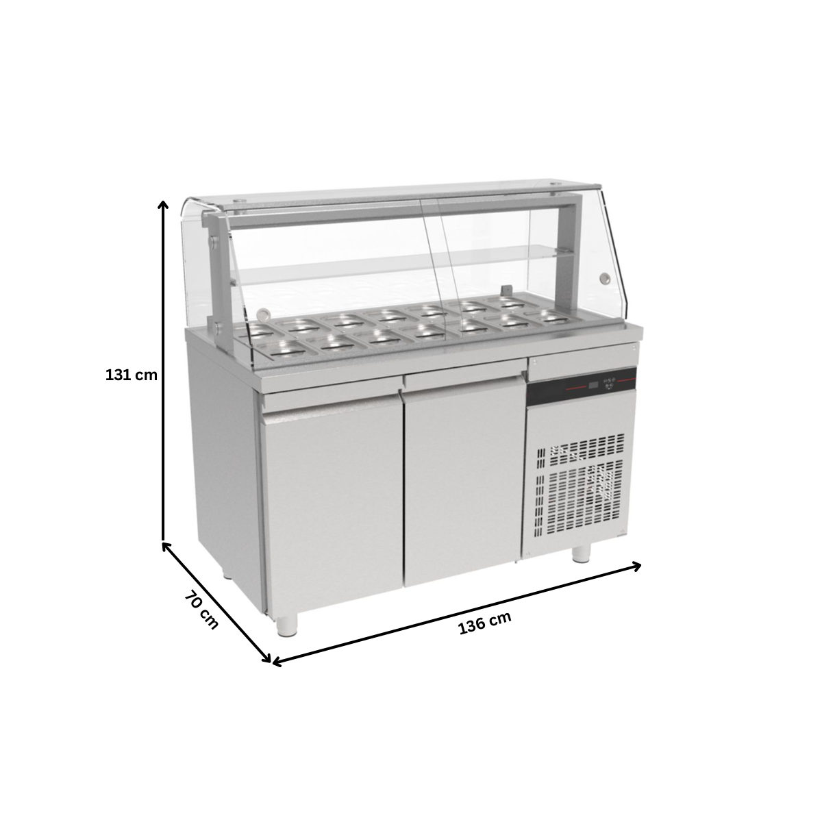 Salad bar 14 GN 1/4 cu 2 usi si geam panoramic, 270 lt. - 9