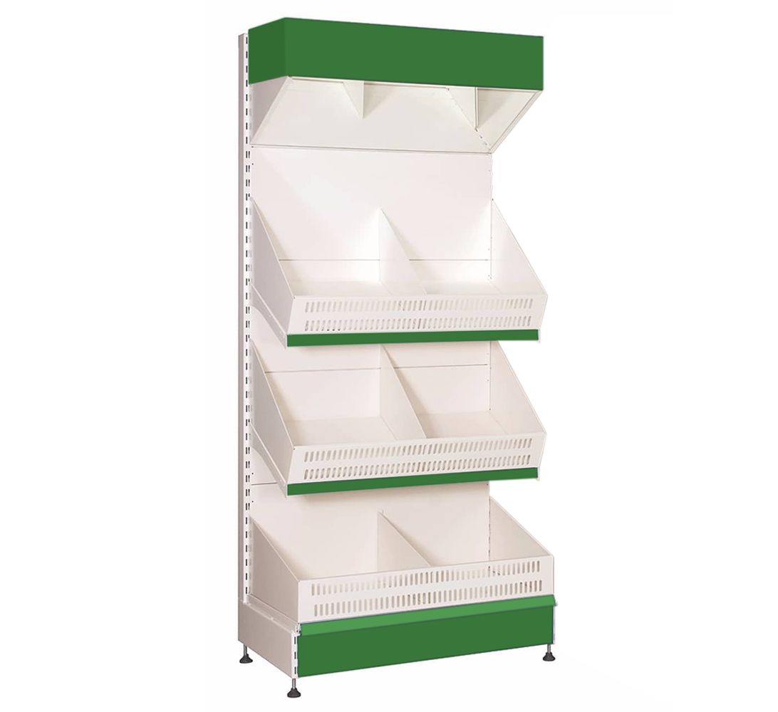 Raft metalic legume fructe 125*227h cm, baza 50 cm, 2 polite si pazie oglinda - 1