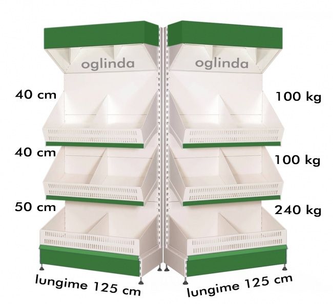 Raft metalic legume fructe 125*227h cm, baza 50 cm, 2 polite si pazie oglinda - 2