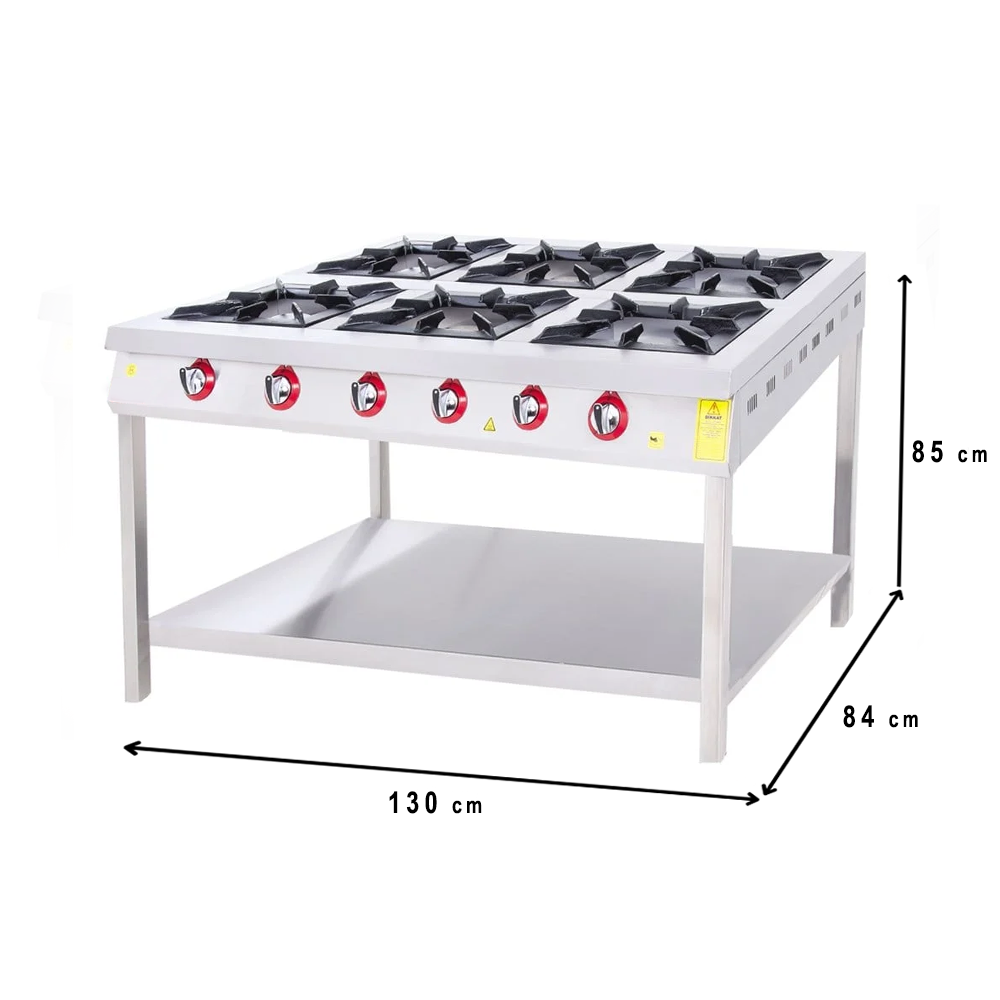 Masina de gatit pe gaz, inox, cu 6 arzatoare, suport podea, 130*84*85 cm - 1