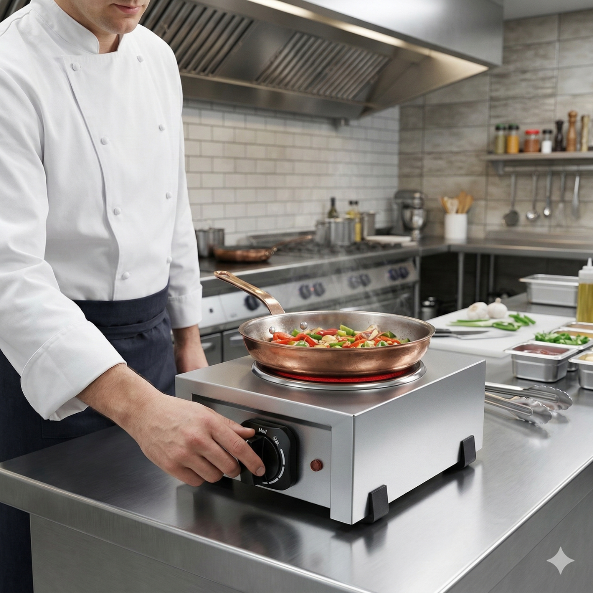 Masina de gatit de banc, electrica, structura din inox, cu o plita rotunda, 24*35*13 cm - 2