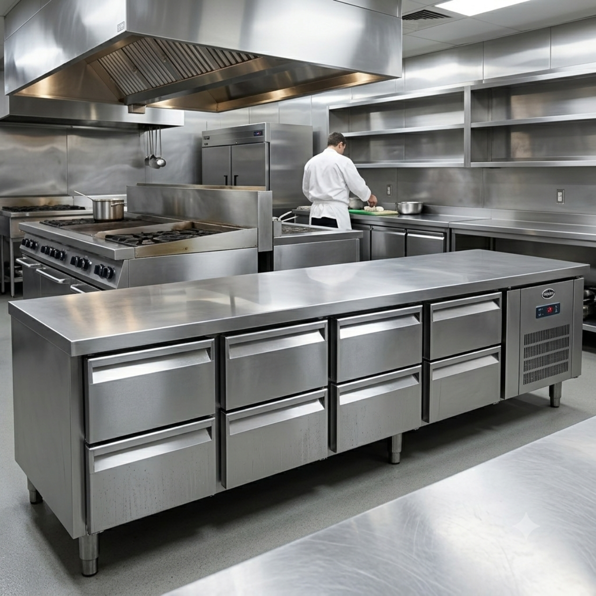 Masa rece undercounter inox cu 8 sertare GN 1/1, profesionala - 6