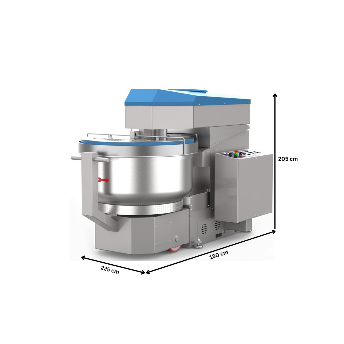 Malaxor aluat cu cap rabatabil, 2 viteze, 420 lt, 150 kg, carucior, 225*150*205 cm - 2