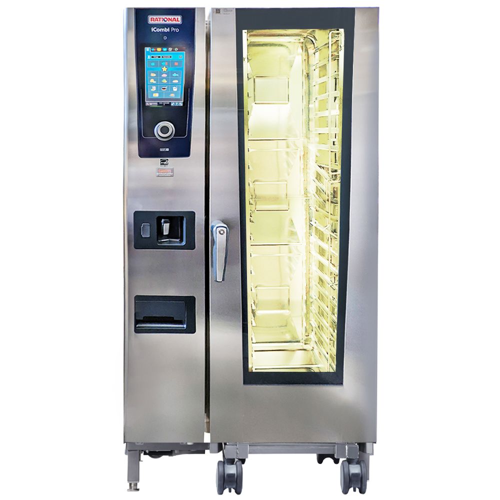 Cuptor profesional RATIONAL iCombi Pro gastro/patiserie, pe gaz cu umidificare automata si boiler, 20 tavi GN1/1 + carucior - 1