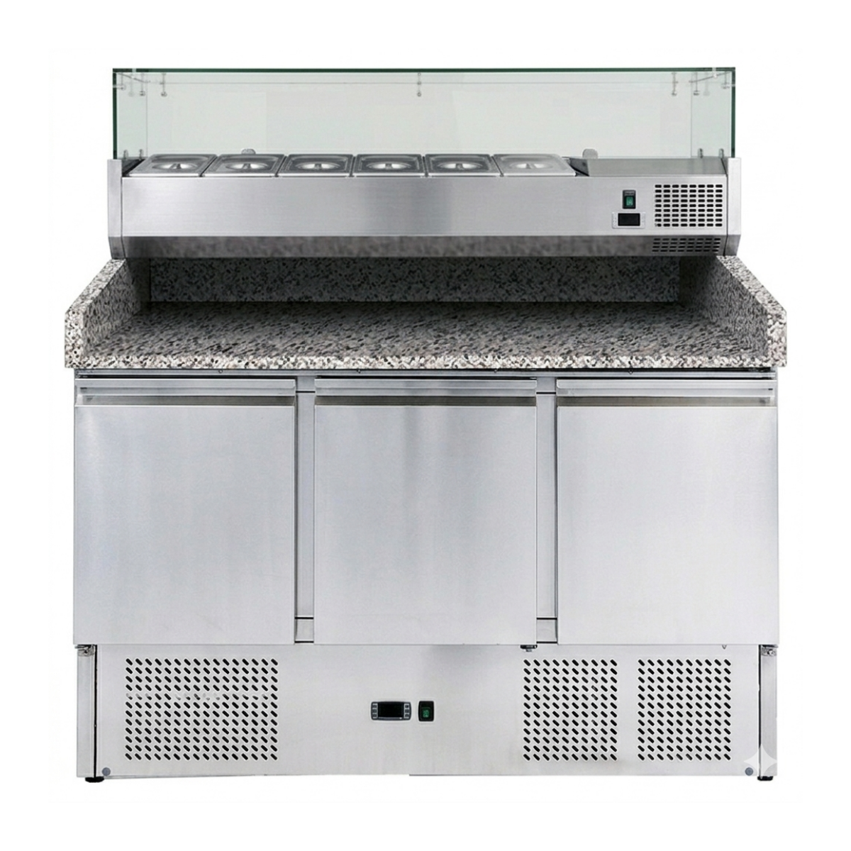 Masa frigorifica preparare pizza cu 3 usi, capacitate 368 litri, blat din granit, racire statica - 1