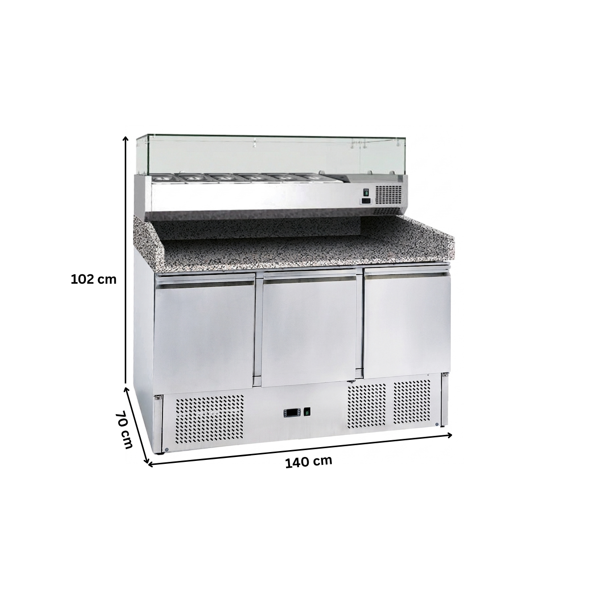 Masa frigorifica preparare pizza cu 3 usi, capacitate 368 litri, blat din granit, racire statica - 3