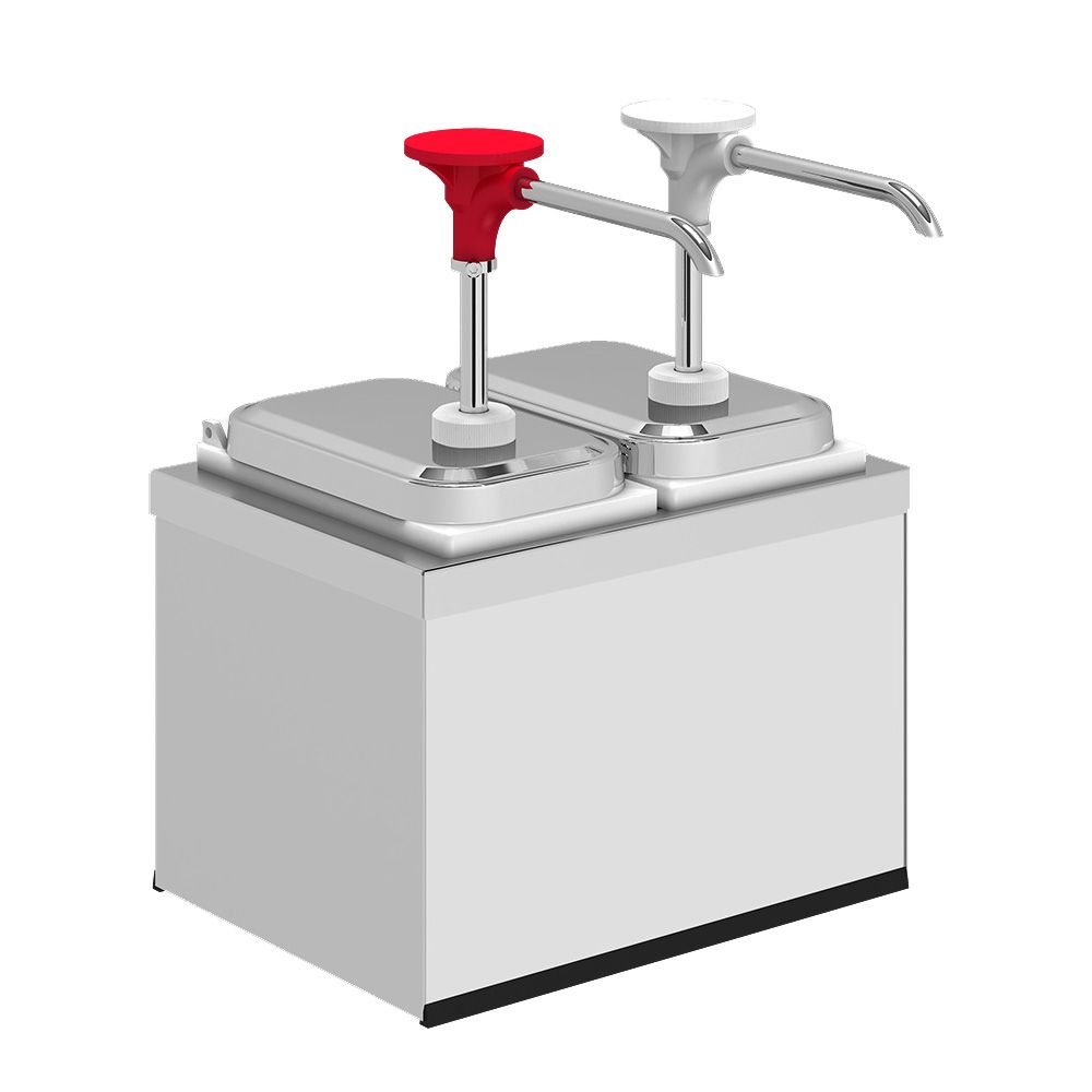 Dozator dublu, din inox, cu pompa, pentru ketchup/mustar/maioneza 2*1.9 lt - 0