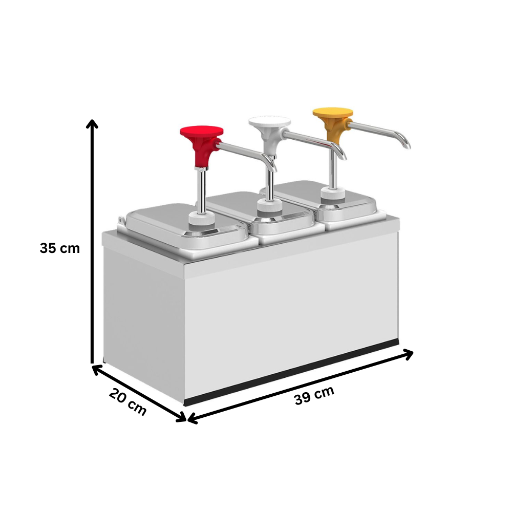 Dozator triplu, din inox, cu pompa, pentru ketchup/mustar/maioneza 3*1.9 lt - 3