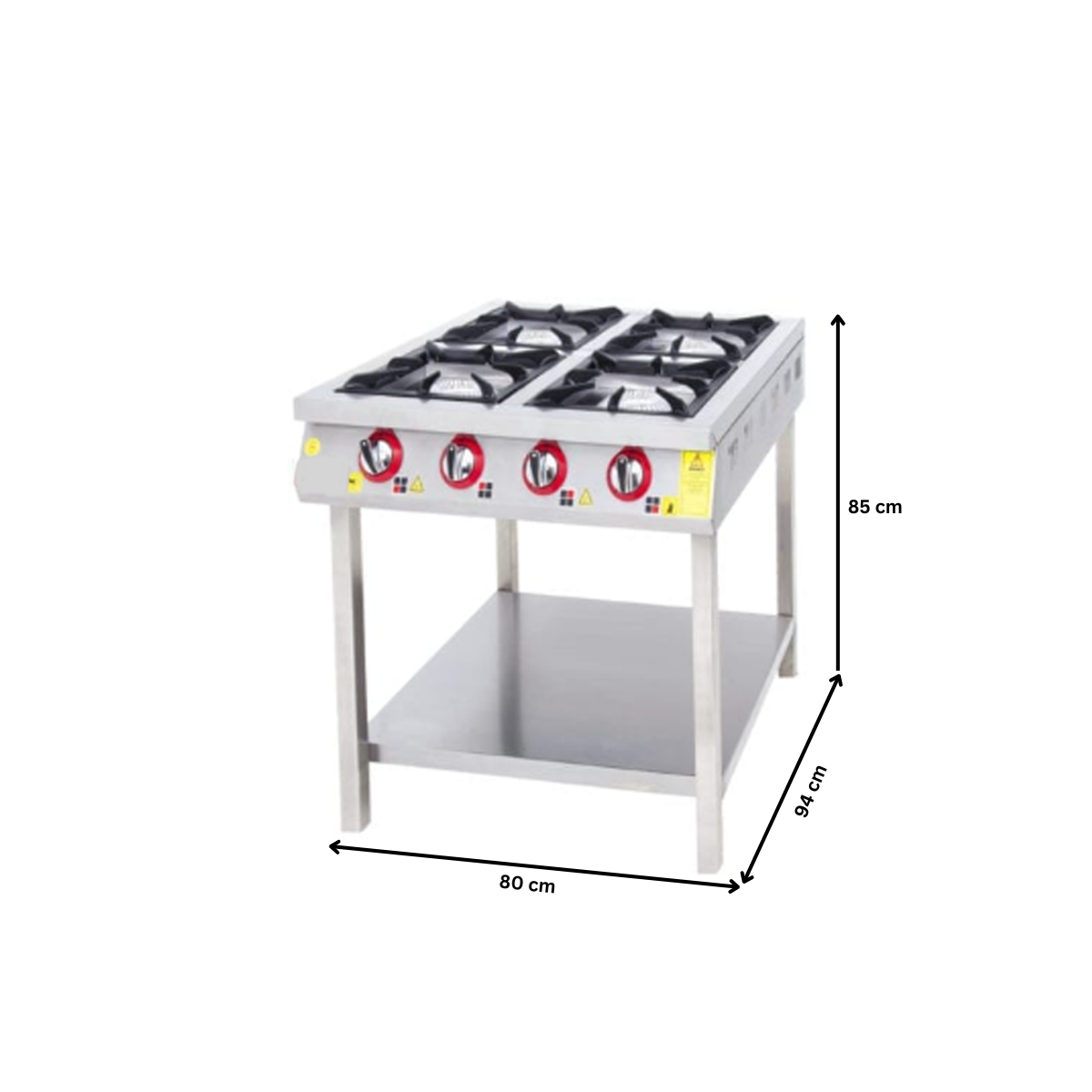 Masina de gatit pe gaz, inox, cu 4 arzatoare, suport de podea cu polita, 80*94*85 cm - 1