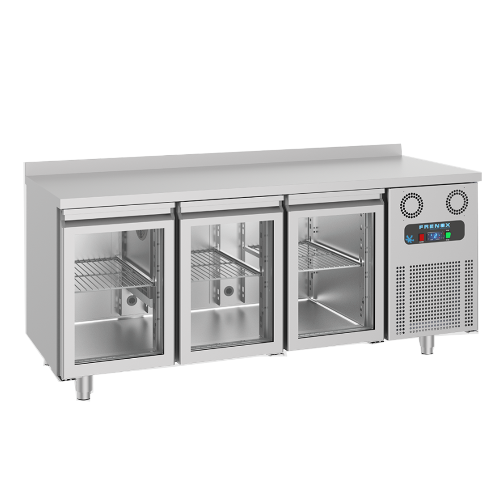 Masa rece FRENOX, profesionala, Eficienta Energetica, inox, 3 usi din sticla, 474 lt, 186.5*70*85 cm - 0