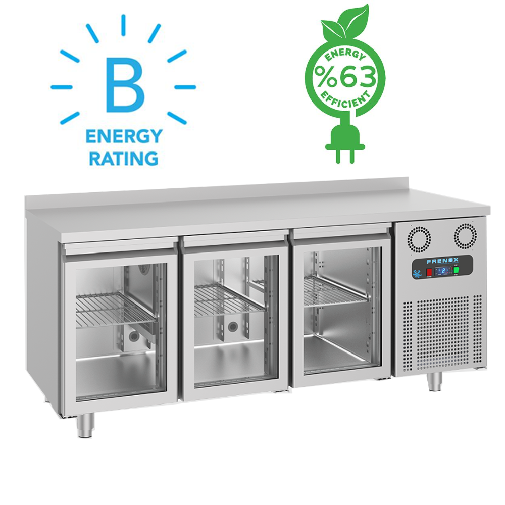 Masa rece FRENOX, profesionala, Eficienta Energetica, inox, 3 usi din sticla, 474 lt, 186.5*70*85 cm - 1