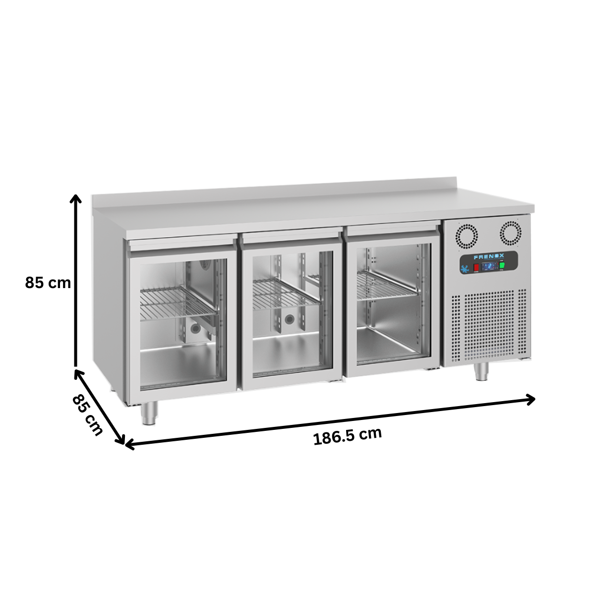 Masa rece FRENOX, profesionala, Eficienta Energetica, inox, 3 usi din sticla, 474 lt, 186.5*70*85 cm - 3