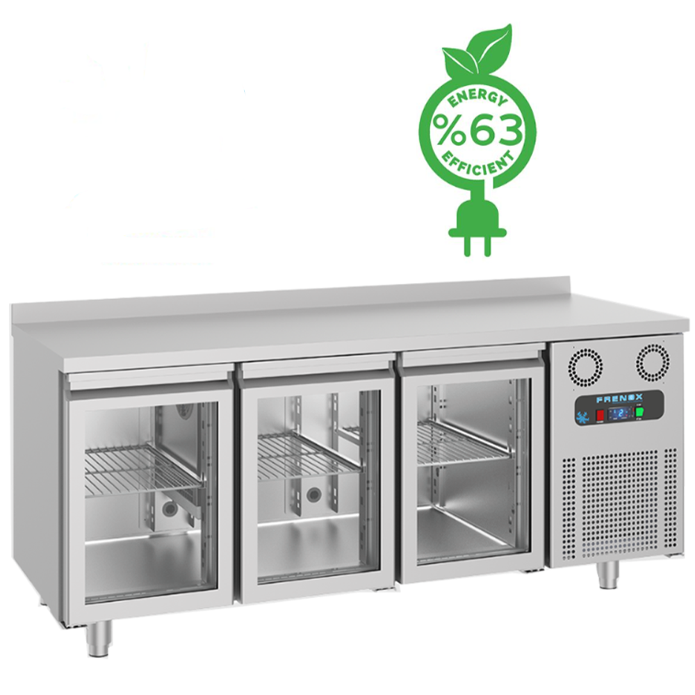 Masa rece FRENOX, profesionala, Eficienta Energetica, inox, 3 usi din sticla, 474 lt, 186.5*70*85 cm - 1