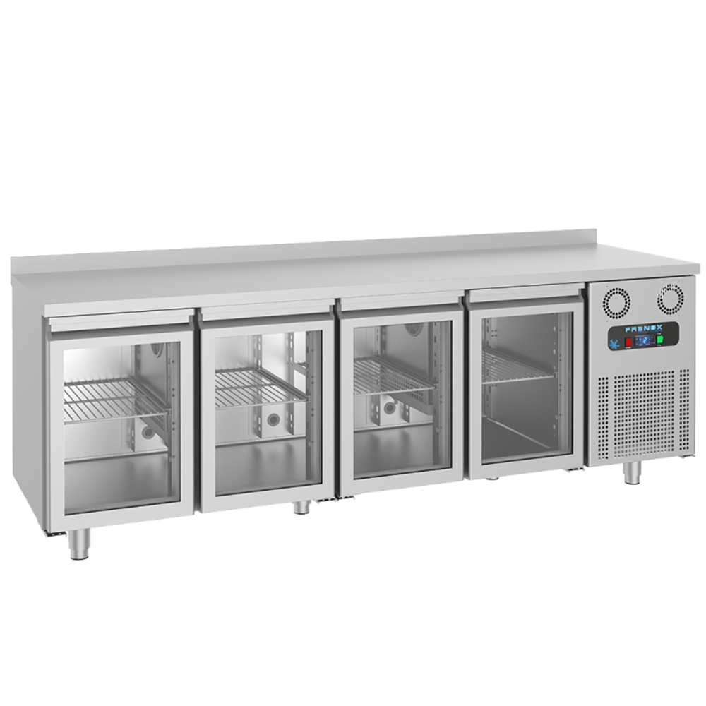 Masa rece FRENOX, profesionala, Eficienta Energetica, inox, 4 usi din sticla, 550 lt, 233*60*85 cm - 0