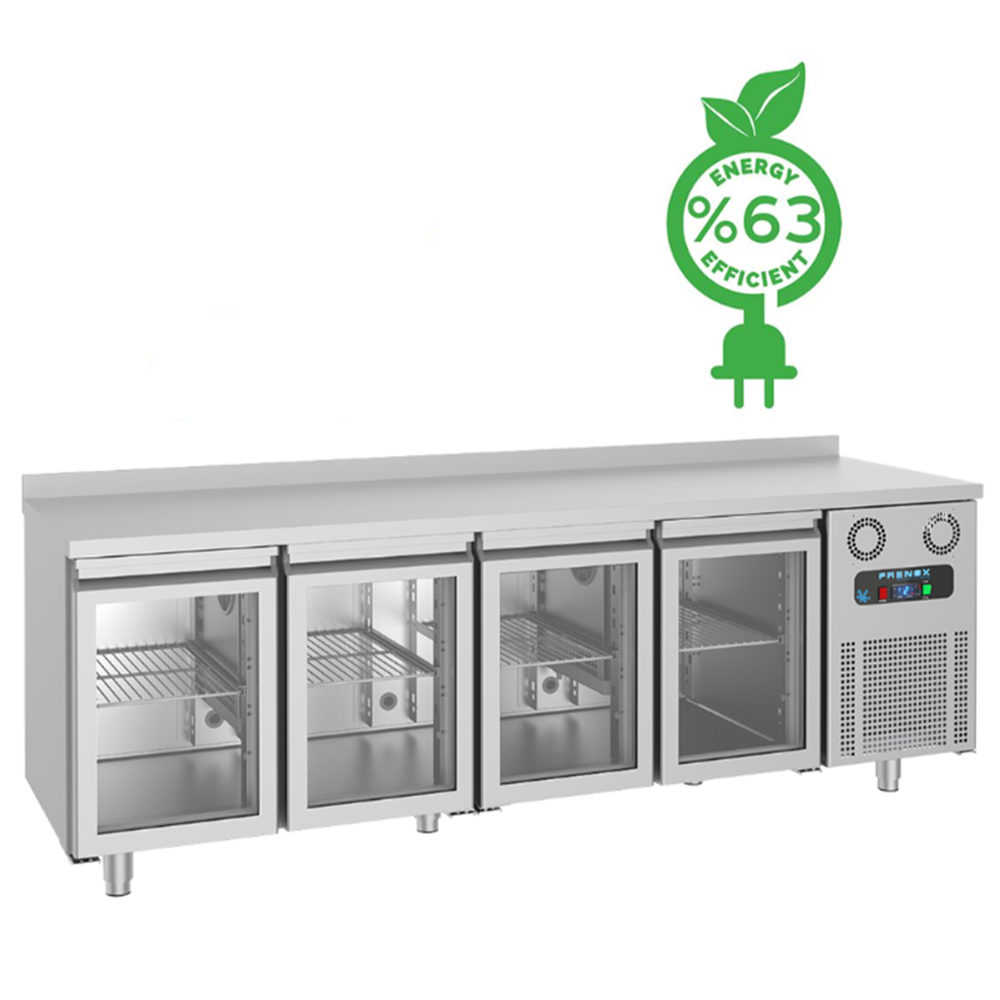 Masa rece FRENOX, profesionala, Eficienta Energetica, inox, 4 usi din sticla, 550 lt, 233*60*85 cm - 1