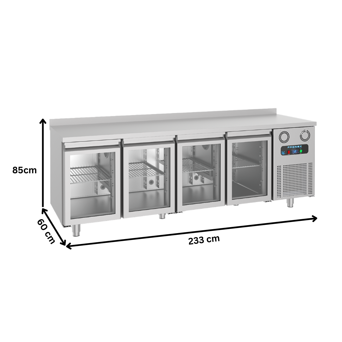 Masa rece FRENOX, profesionala, Eficienta Energetica, inox, 4 usi din sticla, 550 lt, 233*60*85 cm - 4