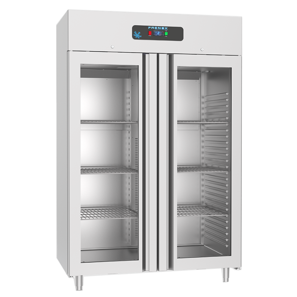 Dulap congelator vertical inox, FRENOX cu 2 usi din sticla, Eficienta Energetica, 1400 lt - 0