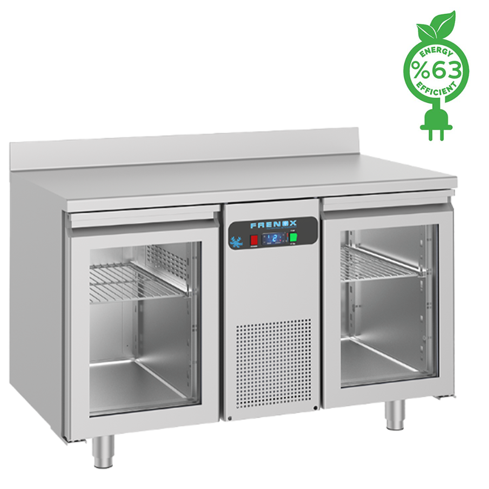 Masa rece FRENOX, profesional, inox, 2 usi din sticla, 281 lt, 130*70*85 cm - 1