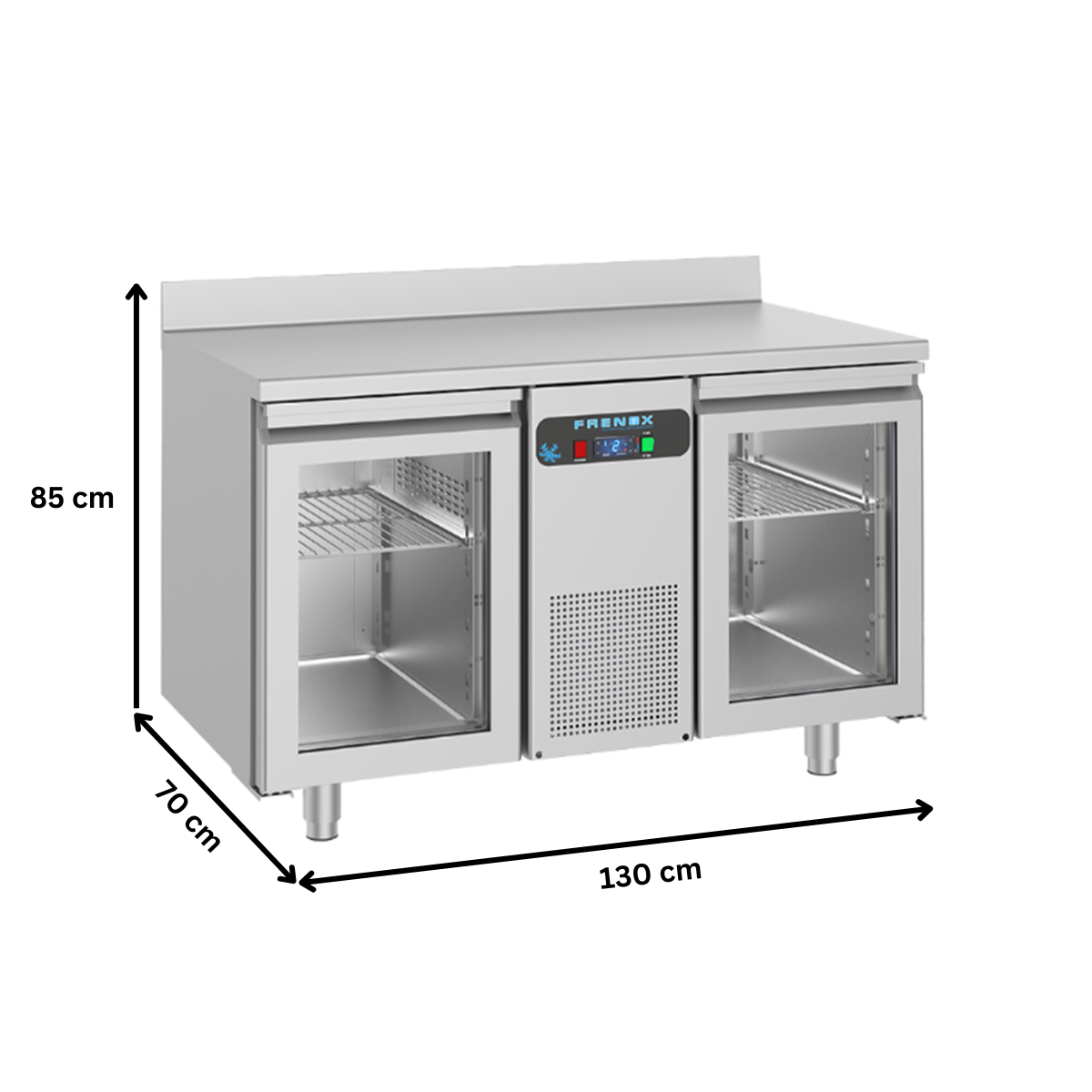 Masa rece FRENOX, profesional, inox, 2 usi din sticla, 281 lt, 130*70*85 cm - 5