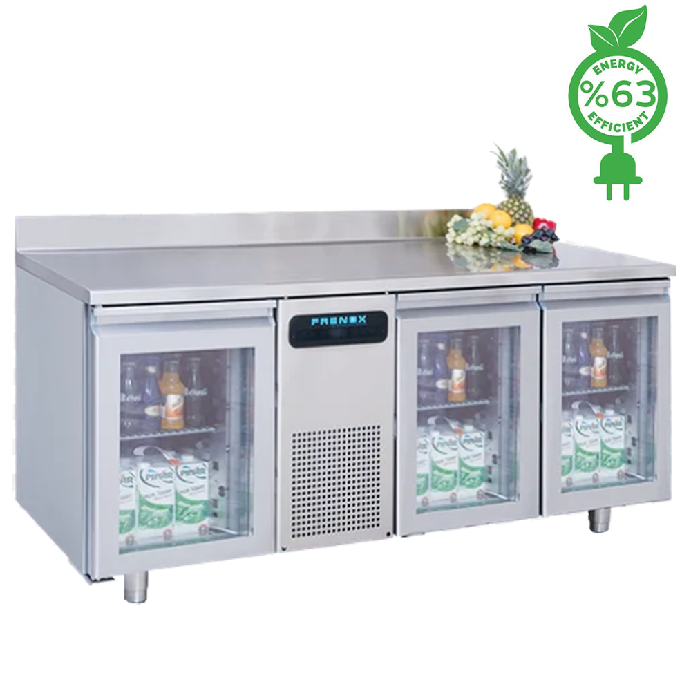 Masa rece FRENOX, profesionala, inox, 3 usi din sticla, 474 lt, 179*70*85 cm - 1