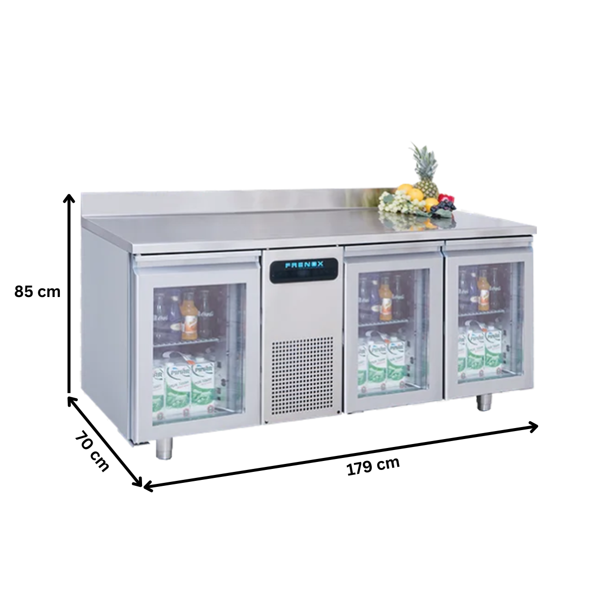 Masa rece FRENOX, profesionala, inox, 3 usi din sticla, 474 lt, 179*70*85 cm - 5