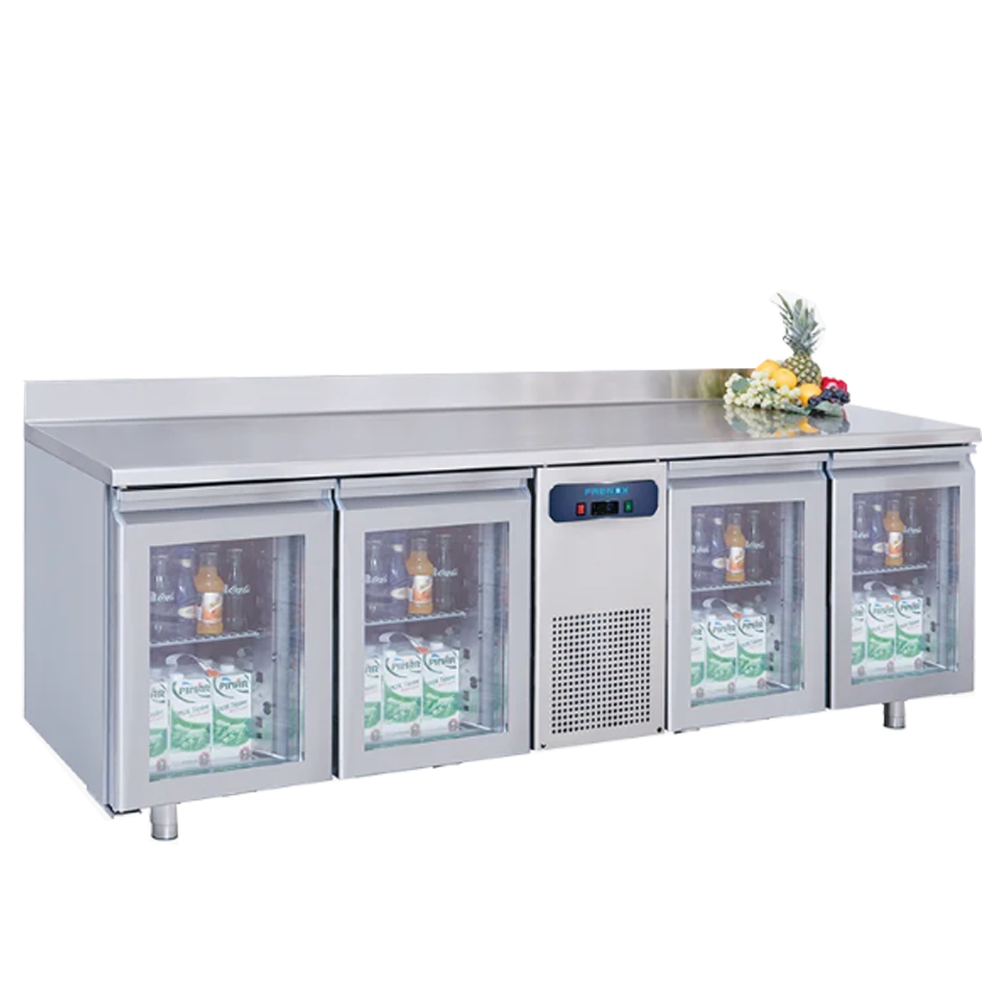 Masa rece FRENOX, profesionala, inox, 4 usi din sticla, 550 lt, 227*60*85 cm - 0