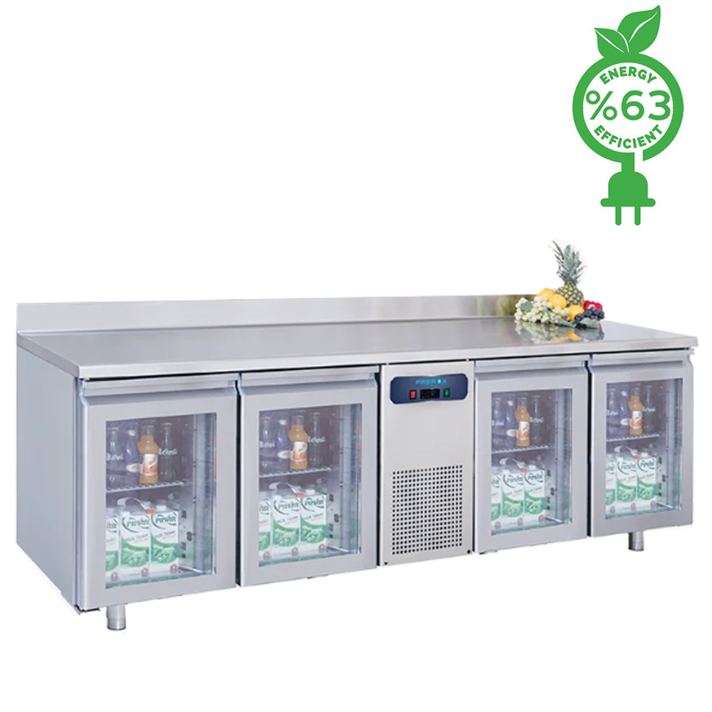 Masa rece FRENOX, profesionala, inox, 4 usi din sticla, 550 lt, 227*60*85 cm - 1