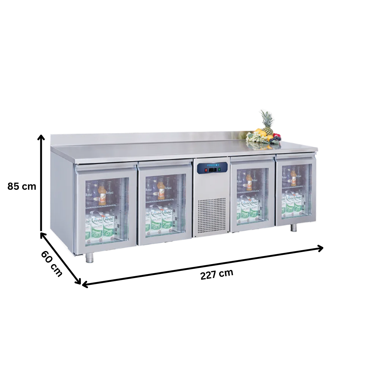 Masa rece FRENOX, profesionala, inox, 4 usi din sticla, 550 lt, 227*60*85 cm - 4