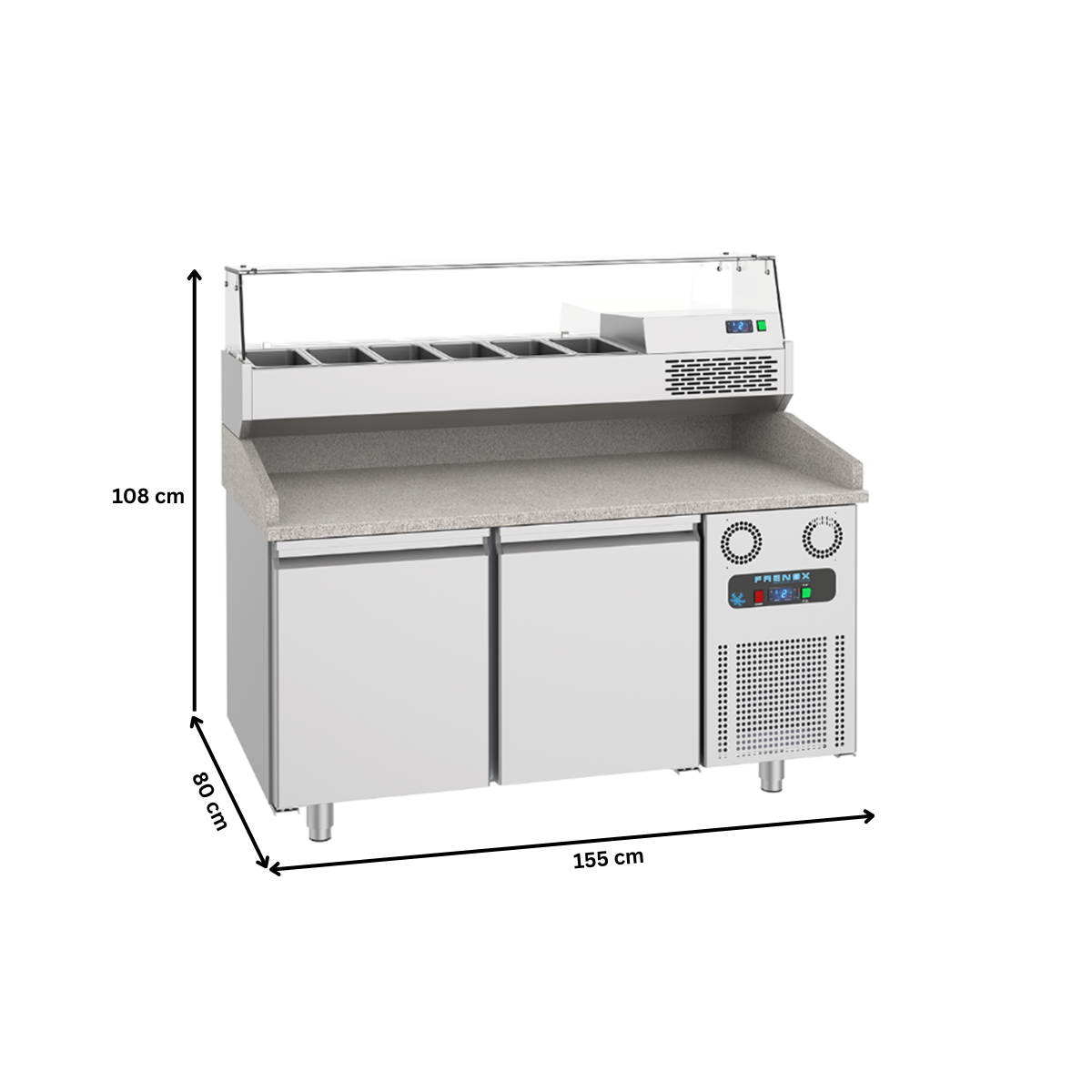 Masa rece preparare pizza FRENOX, profesionala, inox, 2 usi, 380 lt, 155*80*108 cm - 6