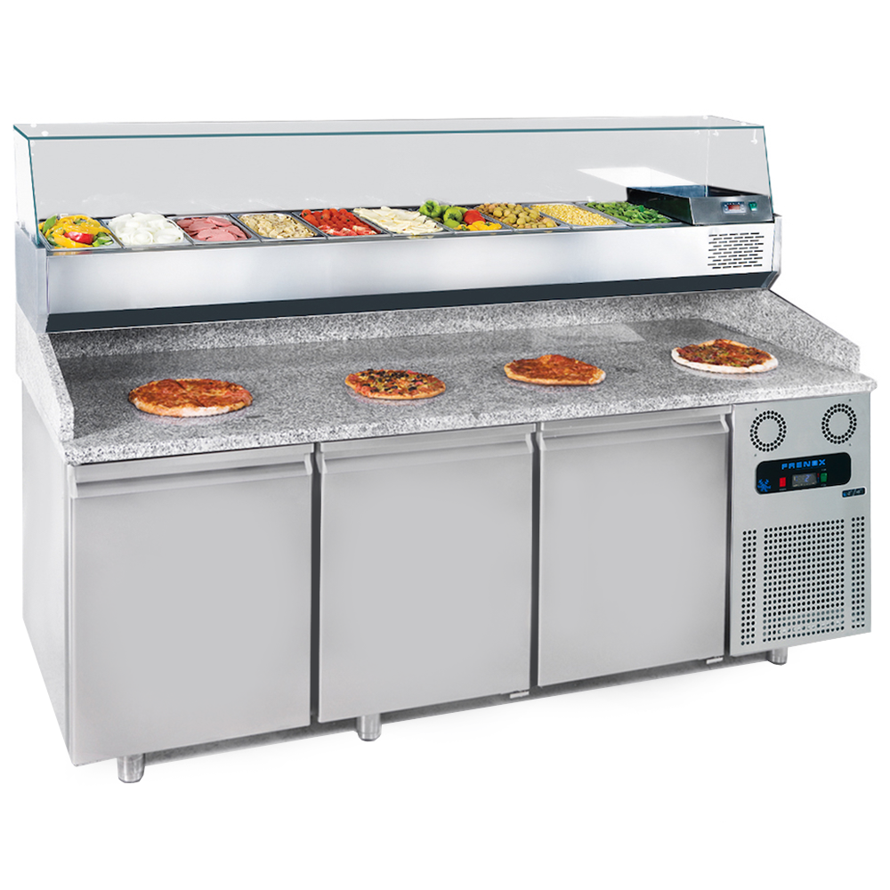 Masa rece preparare pizza FRENOX, profesionala, inox, 3 usi, 615 lt, 210*80*108 cm - 1