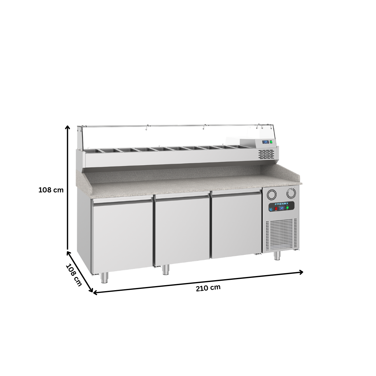 Masa rece preparare pizza FRENOX, profesionala, inox, 3 usi, 615 lt, 210*80*108 cm - 6