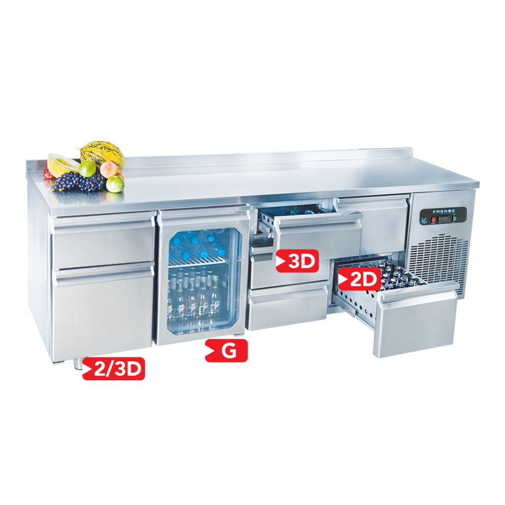 Masa rece preparare pizza FRENOX, profesionala, inox, 2 usi si 7 cuve, 140*70*109 cm - 3