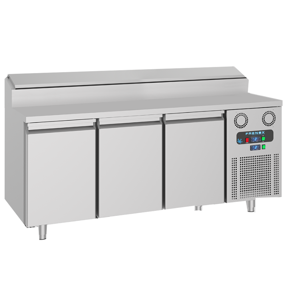 Masa rece preparare pizza FRENOX, profesionala, inox, 3 usi si 10 cuve, 187*70*109 cm - 0